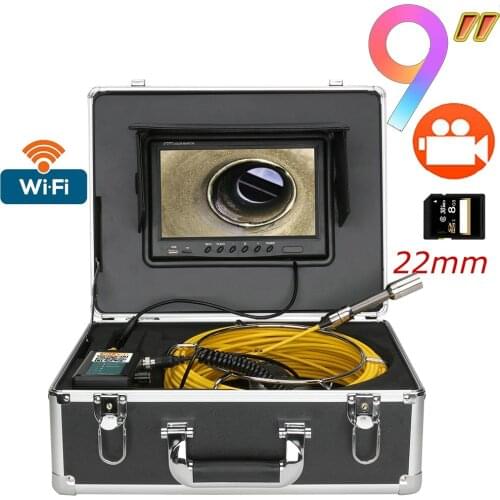 9" Monitor 30/40/50M Pipe Inspection Video Camera, WiFi Wireless DVR HD1000TVL Drain Sewer Pipeline Industrial Endoscope System