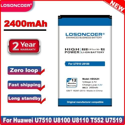 LOSONCOER 2400mAh HB5A2H Battery For Huawei C5730 C5070 C8000 U8110 U8500 U8100 T520 T552 T550 E5220 U7519 U7510 U7520 Battery