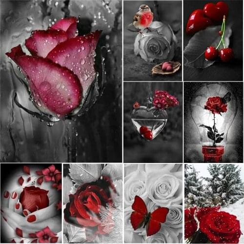 5D Diamond Painting Rose Flowers Picture Embroidery Cross Stitch Mosaic Full Drill Home Decoration Wall Stickers Handmade Gift