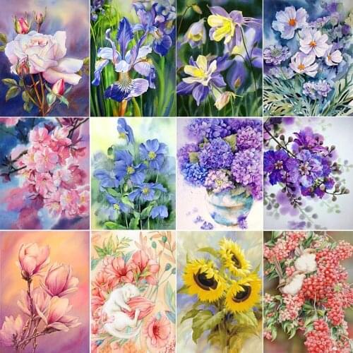 QIZITENG Diamond Embroidery Paintings Full Square/Round Flower Rose Tulip Sunflower Cross Stitch Kit Mosaic Home Decoration New