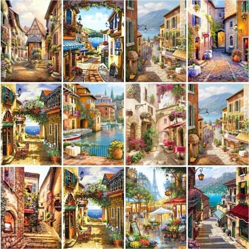 AZQSD Coloring By Numbers Street City Unique Gift For Children Diy Painting By Numbers Landscape Decor For Home HandPainted