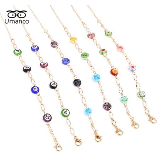 Gold Glasses Chain for Women with Coloured Glaze Stone Beads Mask Sunglasses Chains Lanyard Female Girls Eyeglasses Accessories