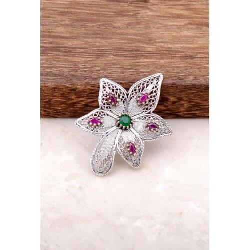 Filigree Embroidered Silver Design Brooch 297Hand Made Jewellery