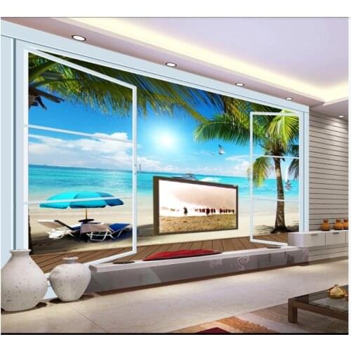 Custom photo wallpapers 3d murals wallpaper for walls Seaside scenery 3D stereo window TV background wall papers home decor