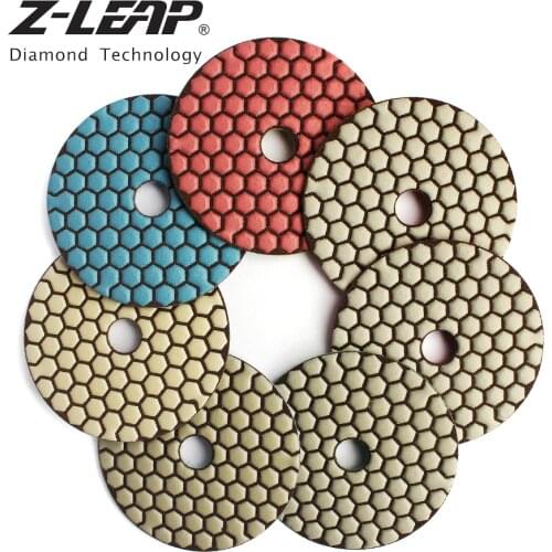 Z-LEAP 7pcs 4" Flexible Diamond Polishing Pads Dry Use Resin Bond Polishing Wheel For Stone Marble Granite Concrete