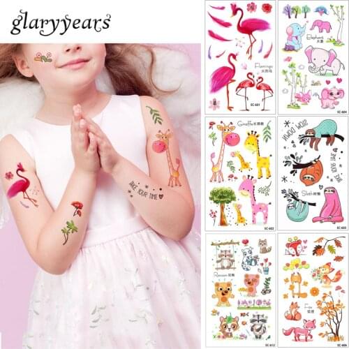 Glaryyears 20 Designs 1 Sheet Children Animal Tattoo EC Temporary Cute Cartoon Fox Raccoon Image Tattoo Sticker for Body Art New