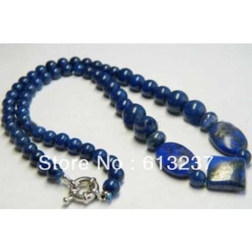 Hot free Shipping new Fashion Style diy Natural Egyptian Lapis Lazuli stone round Beads Necklace 18" MY4528