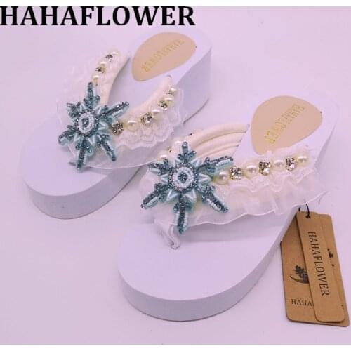HAHAFLOWER Crystal Queen Women Bride Shoes Toe High-heeled snowflake Wedding Shoes Lace Flowers Summer Party Sandals
