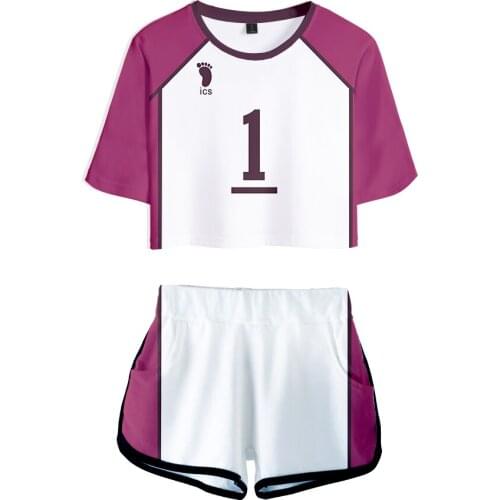 Haiku!! 2 Pieces Sets Women Hot Sale Clothes Hot Harajuku Tracksuit T-shirts and Shorts Pullover High Street Print Elastic Waist