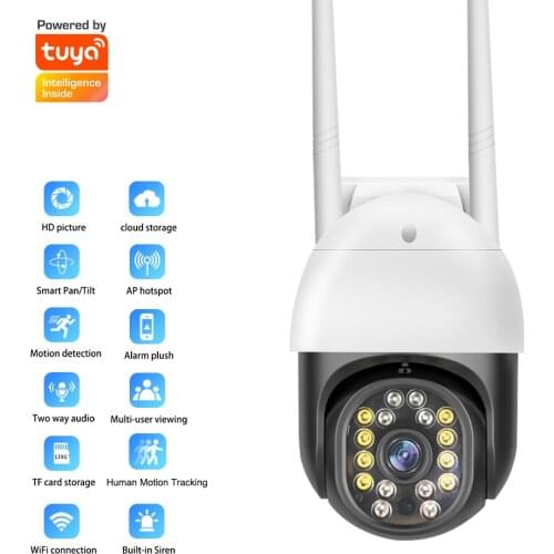 Tuya IP PTZ Camera Outdoor Wifi Camera IP66 Waterproof CCTV Security Cam AI Auto Tracking Security Night Vision Audio Camera