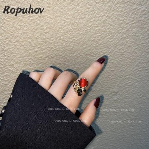 ROPUHOV 2021 Korean Trendy Flash Diamond Opal Purse Opening Ring Fashion Street Ring High Street Feeling Female