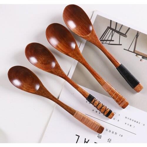 20x4cm Wooden Long Handle Tableware Kitchen Ramen Catering Rice Soup Spoon Cutlery Mixing Spoons Teaspoons Cooking Utensils
