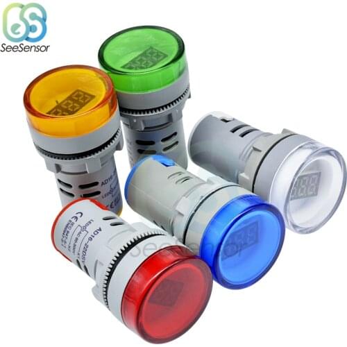 22mm Round AC 60-500V Mini Digital Voltmeter Volt Voltage Tester Meter Monitor Power LED Indicator Pilot Lamp Light Display