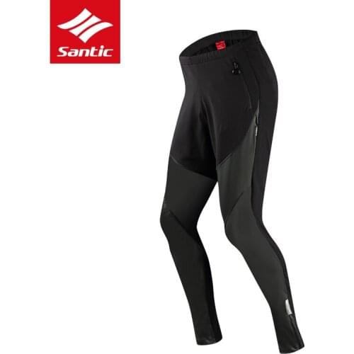 Santic Men Winter Cycling Pants PU Windproof Warm Mountain Road Bike Pants Fleece Thermal Bicycle Long Pants Bermuda Ciclismo