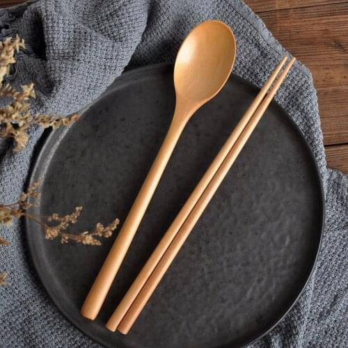 Tableware sets Wooden spoon Chopsticks Set Korean Style Wood Soup For Eating Mixing Strring Handle посуда для кухни наборы c1