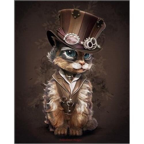 Embroidery Counted Cross Stitch Kits Needlework - Crafts 14 ct Aida DIY Arts Handmade Decor - Steampunk Kitty