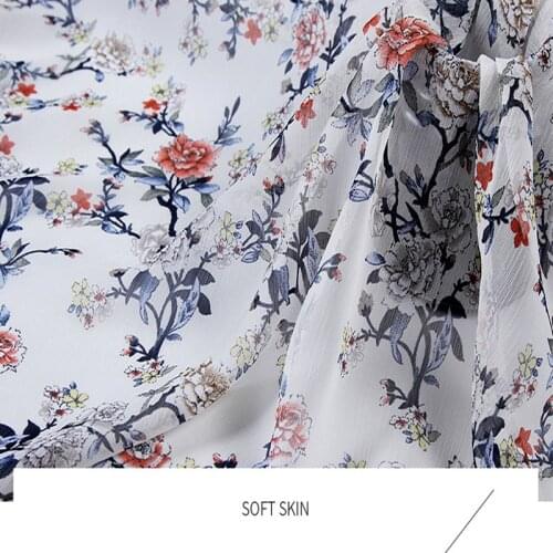 New European and American retro 50D silk-like chiffon crepe printed chiffon fabric diy spring and summer dress fabric
