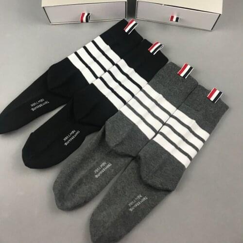 New 2021 Fashion TB Brand Socks Men Women Cotton Striped Casual Crew Socks Hip Hop Medium Socks Ins 6 Pairs