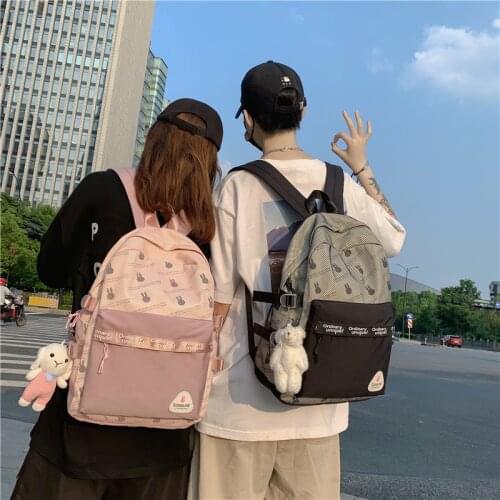New Bunny Print Backpack for Girls Boys Soft Outdoor Travel Bag with Mesh College Large Capacity Teenager Students Schoolbag Bag