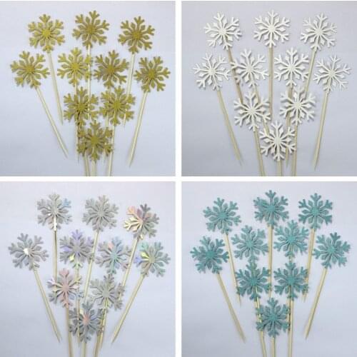 Wholesale 10 Pcs Snowflake Cupcake Toppers Baby Girl Frozen Birthday Party Decoration Kids Christmas Cake Supplies Accessories