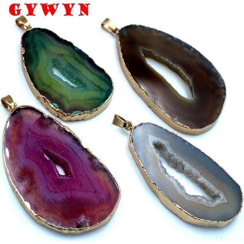 Natural Multicolor A gates Pendant Crystal Plaster Cluster Electroplating Package KC Phnom Penh Pendant Necklace Pendant