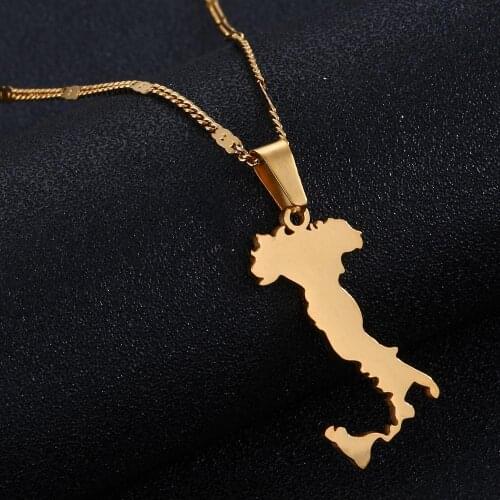 Stainless Steel Map of Italy Pendant Necklace Fashion Italian Map Charm Jewelry