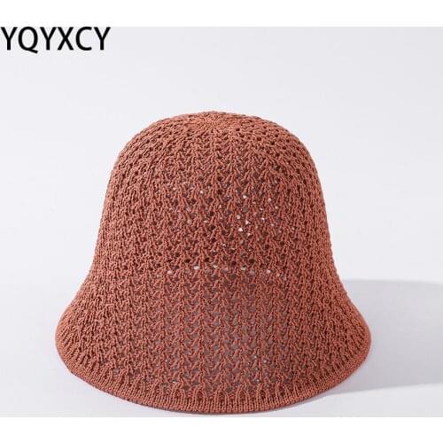 YQYXCY Bucket Hat Women Flax Mesh Fisherman Cap Solid Color Spring Summer Hats For Women Simple Breathable Outdoor Sunscreen New