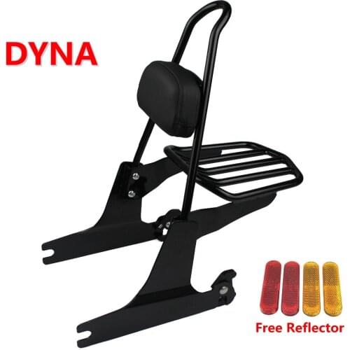 Motorcycle Passenger Sissy Bar Backrest Cushion Pad w/Removeable Luggage Rack For Harley Dyna FXDF FXDWG FXDFSE 2008-Later