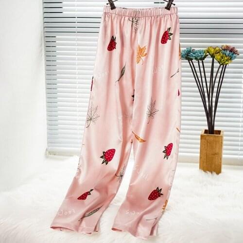 Women Print Fruits Sleep Bottoms Elastic Waist Pyjamas Pant Rayon Spring Summer Loungewear M-XL Home Pants Lingerie Trousers