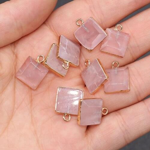 New 5PCS Natural Rose Quarts Pendants Charms Stone Square Shape Pendants DIY for Necklace or Jewelry Making Size 12x16mm