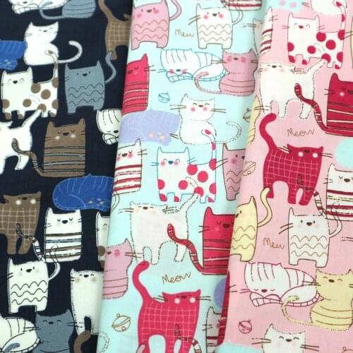 Half yard thin cotton fabric with cute cat print, handmade DIY bag garment dress children cloth material CR-366