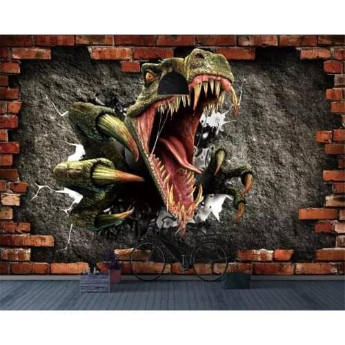Custom Photo Wall Dinosaur World Brick pattern 3D Wall Murals Bedroom background decorate Self Adhesive Wallpapers Waterproof