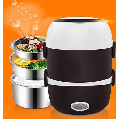 2/3 Layer Mini Portable Electric Rice Cooker Stainless Steel Thermal Heating Lunch Box Steamer Food Container Warmer