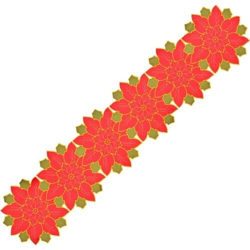 Holiday Christmas Applique Poinsettia Red Green Embroidered Christmas Flower Table Runner For Home Decorations