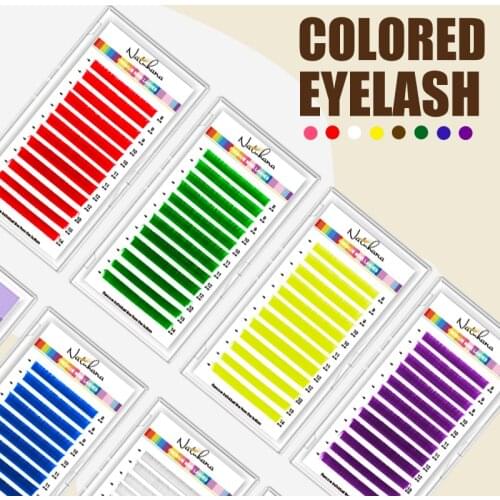 NATUHANA Red Brown Purple Blue Green White Pink Natural Colored Eyelash Extensions Professional Super Soft Rainbow False Lashes