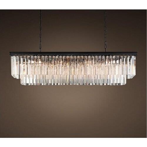 RH American classic crystal glass tube LED pendant lamp light rectangular square foyer living dinning room ceiling hanging lamp