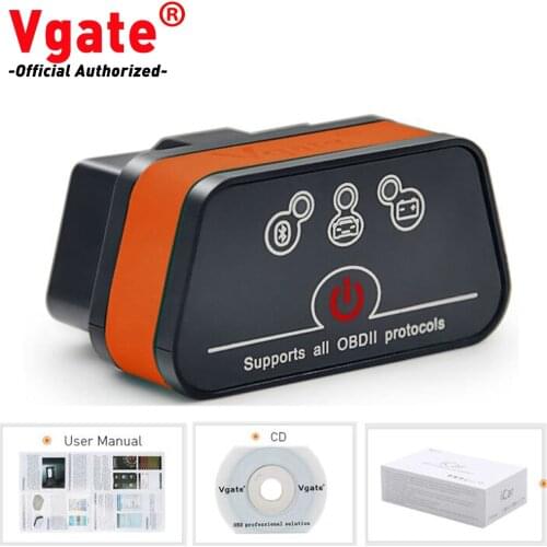 Vgate Icar2 Bluetooth ELM327 V2.1 Code Reader OBD2 Scanner ELM 327 icar 2 Diagnostic Tool Android/PC Torque for OBDII Vehicles