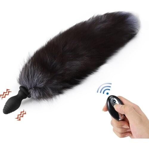 Replaceable fox tail hair silicone vibrating anal plugs posterior masturbation female role play adult erotic