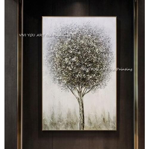 Modern hand-painted grey tree oil painting 100% handmade large drawing living room hotel restaurant decoration as a gift