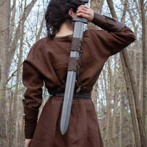Medieval Viking Pirate Knight Warrior Cosplay PU Leather Back Scabbard Sword Katana Holder Cover Vintage Set Case Party Props