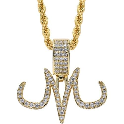 Rhinestone Men Necklace AAA Cubic Zircon Letter M Pendant Hip Hop Chain Luxury Jewelry