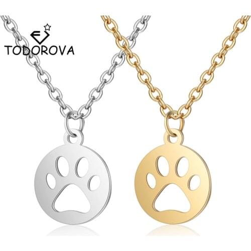 Todorova Stainless Steel Dog Cat Paw Print Long Necklace Men Jewelry Puppy Memorial Pendant Necklace Women Animal Pet Lover Gift