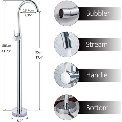 Vidric Vidric Chrome Bathtub Shower Faucet Floor Standing Bath Tub Spout Shower Single Handle Mixer Tap Bathroom Shower Faucet M