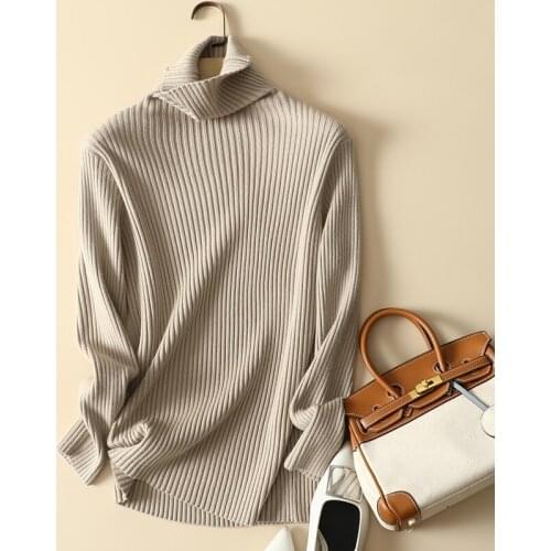 Turtleneck Knitted Women Sweater Pullovers Solid Long-Sleeved Elastic Lady Buttoming Pulls Tops