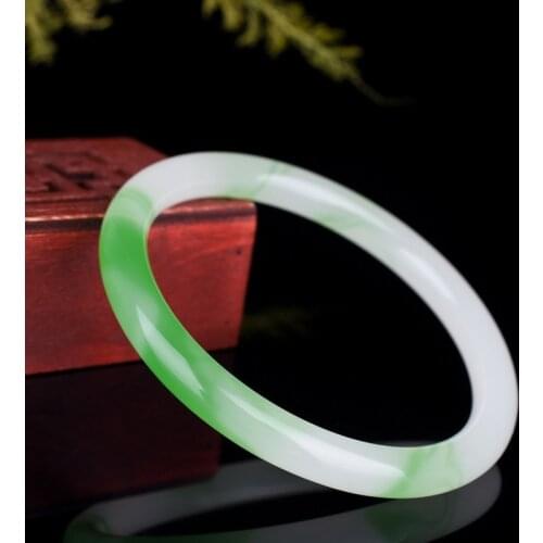 Green White Jade Bangle Bracelet Genuine Natural Carved Fashion Charm Jadeite Jewelry Accessories Amulet for Men Women Luck Gift