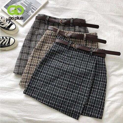 GOPLUS Winter Belt Womens Skirts Black Korean Style Mini Pleated High Waist Skirts Womans Faldas Mujer Moda 2021 Ropa Mujer