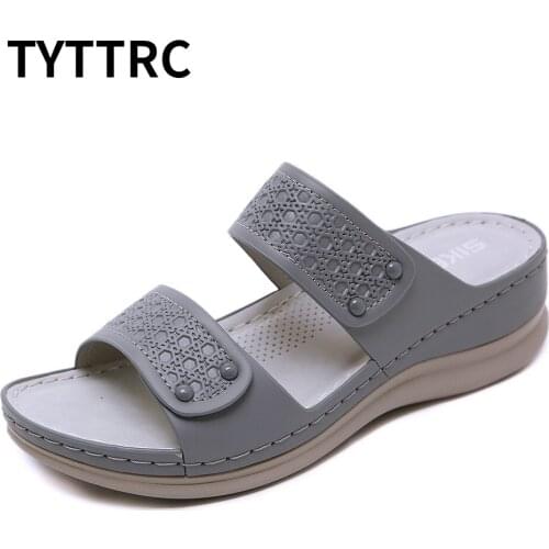 2021 Summer Shoes Outdoor Women Wedge Slides Open Toes Anti-slip Large Size Fashion Wedge With Thick Bottom Comfortable Sandals