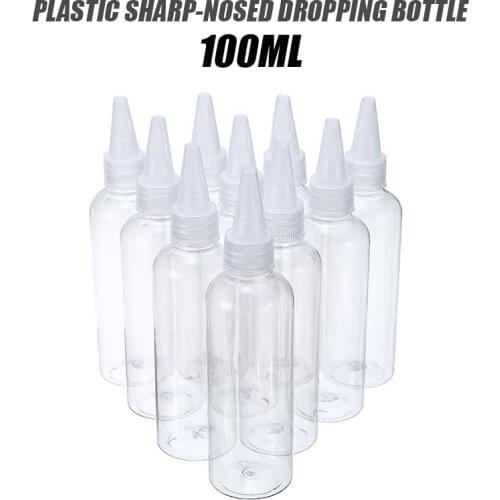 10pcs 100ml Empty Nozzle Dropper Bottles Plastic Spout Natural Clear Refillable With Sealing Cap Tattoo Accessories