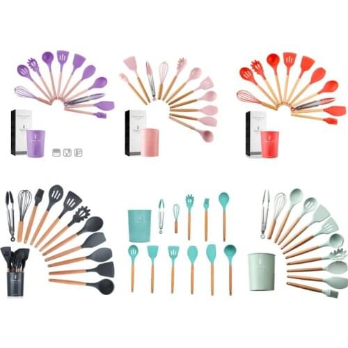 11pcs/set Non-Stick Silicone Kitchen Utensil Spatula Spoon Cooking Tool Cookware