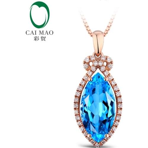 14k Rose Gold Natural Marquise Cut 3.35ct Blue Topaz 0.17ct Diamond Pendant Wholesale Jewelry